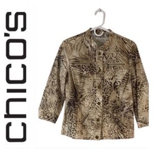 Chico's Boho Reptile Print Cotton Blend Shacket‎ Snap Closure